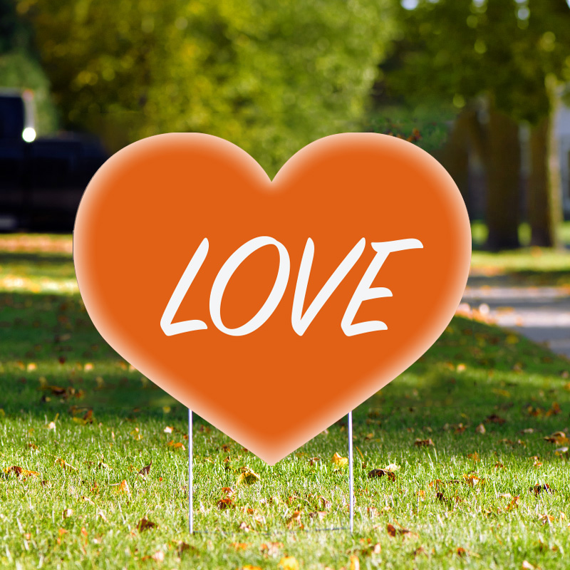 Yard Sign - Valentine's Day Heart - Orange - Party Decoration - Outdoor Weatherproof Lawn Sign